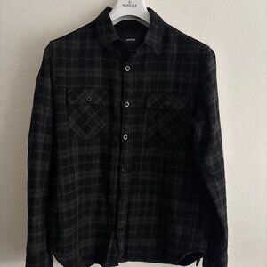 $595 Haven Black Grey Plaid Wool Overshirt/ Shirt Jacket Made in Japan- Medium